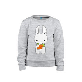 Детский свитшот хлопок с принтом Зайчик с морковкой в Санкт-Петербурге, 100% хлопок | круглый вырез горловины, эластичные манжеты, пояс и воротник | Тематика изображения на принте: белый кролик | животные | зайчик | зайчик с морковкой | морковь