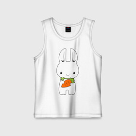 Детская майка хлопок с принтом Зайчик с морковкой в Санкт-Петербурге,  |  | Тематика изображения на принте: белый кролик | животные | зайчик | зайчик с морковкой | морковь
