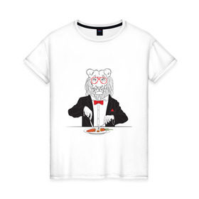 Женская футболка хлопок с принтом Лев вегетарианец в Санкт-Петербурге, 100% хлопок | прямой крой, круглый вырез горловины, длина до линии бедер, слегка спущенное плечо | еда | животные | лев | лев вегетарианец | очки | прикольные картинки | хипстер