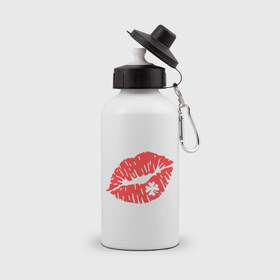 Бутылка спортивная с принтом Поцелуй на удачу в Санкт-Петербурге, металл | емкость — 500 мл, в комплекте две пластиковые крышки и карабин для крепления | губы | клевер | поцелуй | поцелуй на удачу