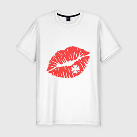 Мужская футболка премиум с принтом Поцелуй на удачу в Санкт-Петербурге, 92% хлопок, 8% лайкра | приталенный силуэт, круглый вырез ворота, длина до линии бедра, короткий рукав | Тематика изображения на принте: губы | клевер | поцелуй | поцелуй на удачу