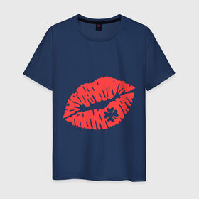 Мужская футболка хлопок с принтом Поцелуй на удачу в Санкт-Петербурге, 100% хлопок | прямой крой, круглый вырез горловины, длина до линии бедер, слегка спущенное плечо. | Тематика изображения на принте: губы | клевер | поцелуй | поцелуй на удачу