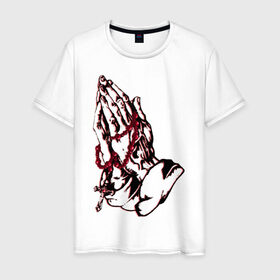 Мужская футболка хлопок с принтом Тату  Молись  - модный дизайн в Санкт-Петербурге, 100% хлопок | прямой крой, круглый вырез горловины, длина до линии бедер, слегка спущенное плечо. | 