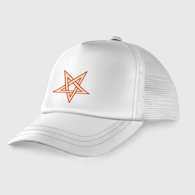Детская кепка тракер с принтом Звезда пентограмма в Санкт-Петербурге, Козырек - 100% хлопок. Кепка - 100% полиэстер, Задняя часть - сетка | универсальный размер, пластиковая застёжка | дьяволы | звезда пентограмма | монстры | привидения | свет