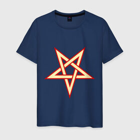 Мужская футболка хлопок с принтом Звезда пентограмма в Санкт-Петербурге, 100% хлопок | прямой крой, круглый вырез горловины, длина до линии бедер, слегка спущенное плечо. | дьяволы | звезда пентограмма | монстры | привидения | свет