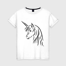 Женская футболка хлопок с принтом Единорог в Санкт-Петербурге, 100% хлопок | прямой крой, круглый вырез горловины, длина до линии бедер, слегка спущенное плечо | unicorn | единорог | животные | лошадь | рог