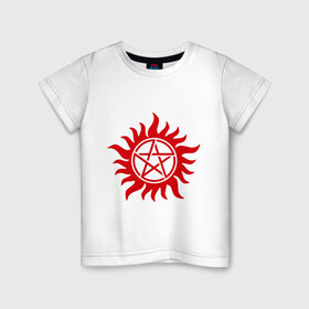 Детская футболка хлопок с принтом Огненная пентограмма в Санкт-Петербурге, 100% хлопок | круглый вырез горловины, полуприлегающий силуэт, длина до линии бедер | звезда | монстры | огненная пентограмма | привидения и дьяволы | прикольные картинки