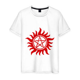 Мужская футболка хлопок с принтом Огненная пентограмма в Санкт-Петербурге, 100% хлопок | прямой крой, круглый вырез горловины, длина до линии бедер, слегка спущенное плечо. | звезда | монстры | огненная пентограмма | привидения и дьяволы | прикольные картинки
