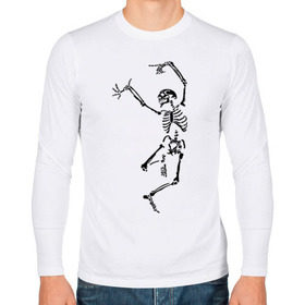 Мужской лонгслив хлопок с принтом Танцующий скелет в Санкт-Петербурге, 100% хлопок |  | кости | танец | танцующий скелет | черепа