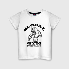Детская футболка хлопок с принтом Global Gym Bodybuilding в Санкт-Петербурге, 100% хлопок | круглый вырез горловины, полуприлегающий силуэт, длина до линии бедер | Тематика изображения на принте: global gym bodybuilding | силовой спорт | спорт
