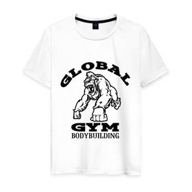 Мужская футболка хлопок с принтом Global Gym Bodybuilding в Санкт-Петербурге, 100% хлопок | прямой крой, круглый вырез горловины, длина до линии бедер, слегка спущенное плечо. | global gym bodybuilding | силовой спорт | спорт