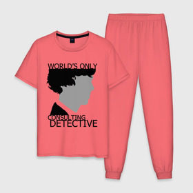 Мужская пижама хлопок с принтом Sherlock Detective в Санкт-Петербурге, 100% хлопок | брюки и футболка прямого кроя, без карманов, на брюках мягкая резинка на поясе и по низу штанин
 | sherlock detective | кино | мультфильмы и тв 
подкатегория: | сыщик | холмс | хомс