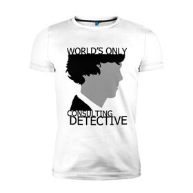 Мужская футболка премиум с принтом Sherlock Detective в Санкт-Петербурге, 92% хлопок, 8% лайкра | приталенный силуэт, круглый вырез ворота, длина до линии бедра, короткий рукав | sherlock detective | кино | мультфильмы и тв 
подкатегория: | сыщик | холмс | хомс