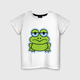 Детская футболка хлопок с принтом Лягушонок в Санкт-Петербурге, 100% хлопок | круглый вырез горловины, полуприлегающий силуэт, длина до линии бедер | животные | зеленая | ква | квакушка | лягушонок | прикольные картинки
