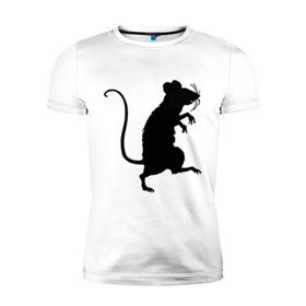 Мужская футболка премиум с принтом Силуэт крысы в Санкт-Петербурге, 92% хлопок, 8% лайкра | приталенный силуэт, круглый вырез ворота, длина до линии бедра, короткий рукав | животные | крыса | мышь | силуэт крысы | хомяк