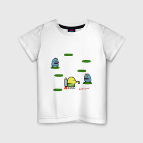 Детская футболка хлопок с принтом Doodle Jump в Санкт-Петербурге, 100% хлопок | круглый вырез горловины, полуприлегающий силуэт, длина до линии бедер | Тематика изображения на принте: doodle jump | дудл жамп | игры | мобильные игры