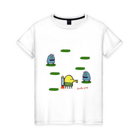Женская футболка хлопок с принтом Doodle Jump в Санкт-Петербурге, 100% хлопок | прямой крой, круглый вырез горловины, длина до линии бедер, слегка спущенное плечо | doodle jump | дудл жамп | игры | мобильные игры