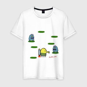 Мужская футболка хлопок с принтом Doodle Jump в Санкт-Петербурге, 100% хлопок | прямой крой, круглый вырез горловины, длина до линии бедер, слегка спущенное плечо. | doodle jump | дудл жамп | игры | мобильные игры