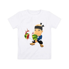 Детская футболка хлопок с принтом Fruit Ninja в Санкт-Петербурге, 100% хлопок | круглый вырез горловины, полуприлегающий силуэт, длина до линии бедер | fruit ninja | игры | мобильные игры | ниньзя | фруктовый ниньзя | фрукты