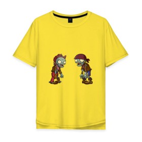 Мужская футболка хлопок Oversize с принтом Зомби против Растений в Санкт-Петербурге, 100% хлопок | свободный крой, круглый ворот, “спинка” длиннее передней части | зомби