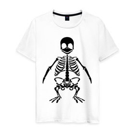 Мужская футболка хлопок с принтом Пингвин скелет в Санкт-Петербурге, 100% хлопок | прямой крой, круглый вырез горловины, длина до линии бедер, слегка спущенное плечо. | пингвин | скелет