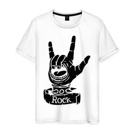 Мужская футболка хлопок с принтом Рок жест в Санкт-Петербурге, 100% хлопок | прямой крой, круглый вырез горловины, длина до линии бедер, слегка спущенное плечо. | жест | зубы | метал | музыка | рок жест | рука | язык