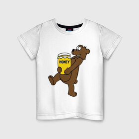 Детская футболка хлопок с принтом Медведь с медом в Санкт-Петербурге, 100% хлопок | круглый вырез горловины, полуприлегающий силуэт, длина до линии бедер | животные | медведь с медом медведь мед | сладкое