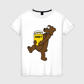 Женская футболка хлопок с принтом Медведь с медом в Санкт-Петербурге, 100% хлопок | прямой крой, круглый вырез горловины, длина до линии бедер, слегка спущенное плечо | животные | медведь с медом медведь мед | сладкое