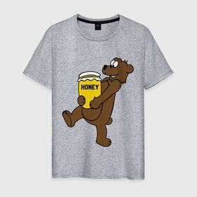Мужская футболка хлопок с принтом Медведь с медом в Санкт-Петербурге, 100% хлопок | прямой крой, круглый вырез горловины, длина до линии бедер, слегка спущенное плечо. | животные | медведь с медом медведь мед | сладкое