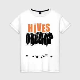 Женская футболка хлопок с принтом The Hives (пиджаки) в Санкт-Петербурге, 100% хлопок | прямой крой, круглый вырез горловины, длина до линии бедер, слегка спущенное плечо | kubana 2014 | the hives | альтернатива | кубана 2014 | музыка | рок | с группами | фестиваль