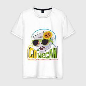 Мужская футболка хлопок с принтом Go vegan (zombie) в Санкт-Петербурге, 100% хлопок | прямой крой, круглый вырез горловины, длина до линии бедер, слегка спущенное плечо. | plants vs zombie | веган