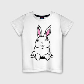 Детская футболка хлопок с принтом Зайчик в кармашке в Санкт-Петербурге, 100% хлопок | круглый вырез горловины, полуприлегающий силуэт, длина до линии бедер | Тематика изображения на принте: белый кролик | животные | зайка | зайчик в кармашке | кролик