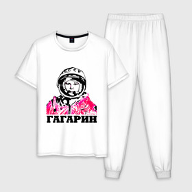 Мужская пижама хлопок с принтом Гагарин в Санкт-Петербурге, 100% хлопок | брюки и футболка прямого кроя, без карманов, на брюках мягкая резинка на поясе и по низу штанин
 | 