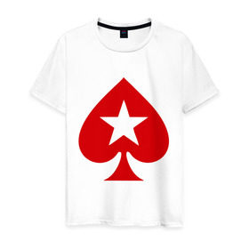 Мужская футболка хлопок с принтом Покер Пики Poker Stars в Санкт-Петербурге, 100% хлопок | прямой крой, круглый вырез горловины, длина до линии бедер, слегка спущенное плечо. | Тематика изображения на принте: игры | карты | покер | покер пики poker stars