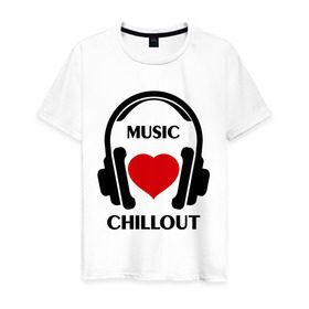 Мужская футболка хлопок с принтом Любимая музыка - Chillout в Санкт-Петербурге, 100% хлопок | прямой крой, круглый вырез горловины, длина до линии бедер, слегка спущенное плечо. | chillout | dj | rnb | super mayka | клубные | любимая музыка | музыка | наушники | сердечко