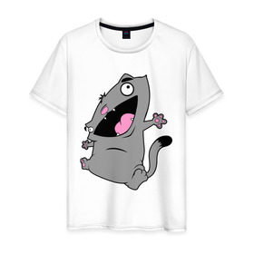 Мужская футболка хлопок с принтом Веселый кот. в Санкт-Петербурге, 100% хлопок | прямой крой, круглый вырез горловины, длина до линии бедер, слегка спущенное плечо. | 