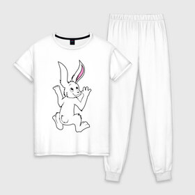 Женская пижама хлопок с принтом Кролик в Санкт-Петербурге, 100% хлопок | брюки и футболка прямого кроя, без карманов, на брюках мягкая резинка на поясе и по низу штанин | 
