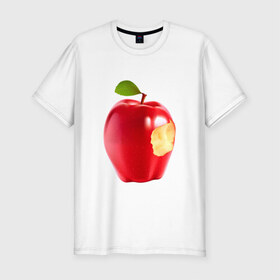 Мужская футболка премиум с принтом В яблочко! в Санкт-Петербурге, 92% хлопок, 8% лайкра | приталенный силуэт, круглый вырез ворота, длина до линии бедра, короткий рукав | apple | в яблочко | любовь | яблоко