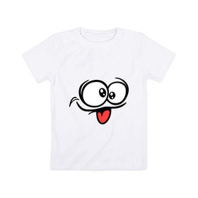 Детская футболка хлопок с принтом Балдежный смайлик в Санкт-Петербурге, 100% хлопок | круглый вырез горловины, полуприлегающий силуэт, длина до линии бедер | smile | прикольная мордочка | рожа | рожица | смайл | смайлик | язык