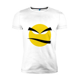 Мужская футболка премиум с принтом Злой смайлик в Санкт-Петербурге, 92% хлопок, 8% лайкра | приталенный силуэт, круглый вырез ворота, длина до линии бедра, короткий рукав | bad | smile | yellow | грозный | желтый | злой | смайл | смайлик