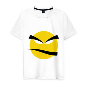 Мужская футболка хлопок с принтом Злой смайлик в Санкт-Петербурге, 100% хлопок | прямой крой, круглый вырез горловины, длина до линии бедер, слегка спущенное плечо. | bad | smile | yellow | грозный | желтый | злой | смайл | смайлик