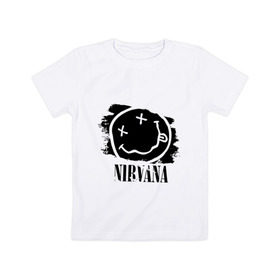 Детская футболка хлопок с принтом Смайл NIRVANA в Санкт-Петербурге, 100% хлопок | круглый вырез горловины, полуприлегающий силуэт, длина до линии бедер | kurt cobain | nirvana | rock | курт кобейн | нирвана | подарок | рожа | рожица | рок | смайл | смайлик | улыбка