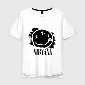 Мужская футболка хлопок Oversize с принтом Смайл NIRVANA в Санкт-Петербурге, 100% хлопок | свободный крой, круглый ворот, “спинка” длиннее передней части | kurt cobain | nirvana | rock | курт кобейн | нирвана | подарок | рожа | рожица | рок | смайл | смайлик | улыбка