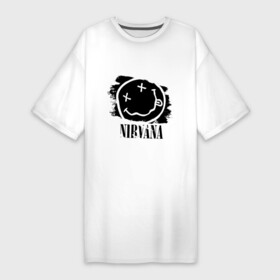 Платье-футболка хлопок с принтом Смайл NIRVANA в Санкт-Петербурге,  |  | kurt cobain | nirvana | rock | курт кобейн | нирвана | подарок | рожа | рожица | рок | смайл | смайлик | улыбка