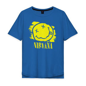 Мужская футболка хлопок Oversize с принтом смайл NIRVANA в Санкт-Петербурге, 100% хлопок | свободный крой, круглый ворот, “спинка” длиннее передней части | kurt cobain | nirvana | rock | курт кобейн | нирвана | рожица | рок | смайл | смайлик | улыбка