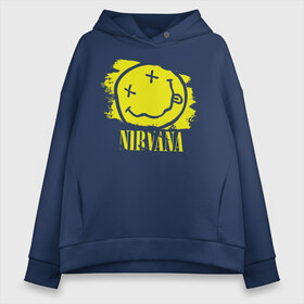 Женское худи Oversize хлопок с принтом смайл NIRVANA в Санкт-Петербурге, френч-терри — 70% хлопок, 30% полиэстер. Мягкий теплый начес внутри —100% хлопок | боковые карманы, эластичные манжеты и нижняя кромка, капюшон на магнитной кнопке | kurt cobain | nirvana | rock | курт кобейн | нирвана | рожица | рок | смайл | смайлик | улыбка