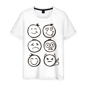 Мужская футболка хлопок с принтом Эмоции в Санкт-Петербурге, 100% хлопок | прямой крой, круглый вырез горловины, длина до линии бедер, слегка спущенное плечо. | смайл | смайлик | смайлики | смайлы | эмоции