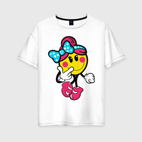 Женская футболка хлопок Oversize с принтом Девочка смайл в Санкт-Петербурге, 100% хлопок | свободный крой, круглый ворот, спущенный рукав, длина до линии бедер
 | девочка смайл | милашка | смайл | смайлик