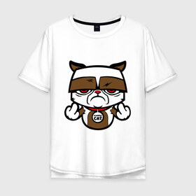 Мужская футболка хлопок Oversize с принтом Злой кот в Санкт-Петербурге, 100% хлопок | свободный крой, круглый ворот, “спинка” длиннее передней части | животные | злой кот | киса | кот | котик | котофей | мурка