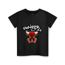 Детская футболка хлопок с принтом Чикаго Булс Danger Chicago Bulls в Санкт-Петербурге, 100% хлопок | круглый вырез горловины, полуприлегающий силуэт, длина до линии бедер | chicago bulls | swag | булс danger | бык | чикаго